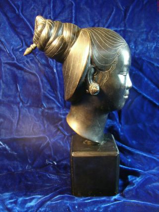 Nguyen Thanh Le Bronze Sculpture Head Of Vietnamese Young Woman Patina