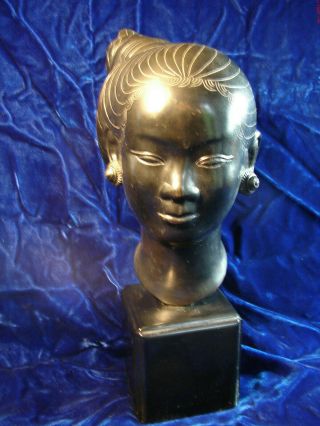 NGUYEN THANH LE Bronze Sculpture Head of Vietnamese Young Woman Patina 2