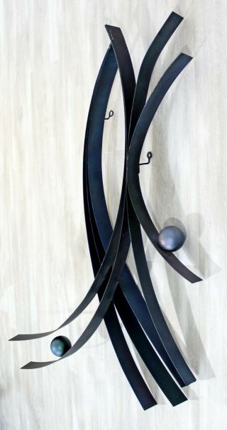 Mid Century Modern Curtis Jere Black Metal Abstract Wall Sculpture Signed 1977 3