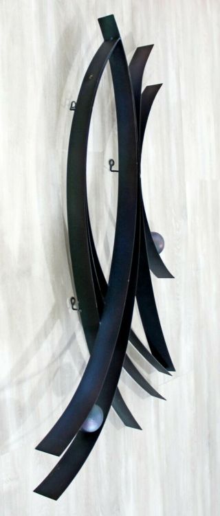 Mid Century Modern Curtis Jere Black Metal Abstract Wall Sculpture Signed 1977 4
