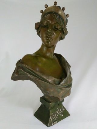 Antique Lucrece Bust Sculpture Art Nouveau Cast Spelter After Emmanuel Villanis 2