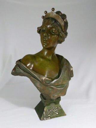 Antique Lucrece Bust Sculpture Art Nouveau Cast Spelter After Emmanuel Villanis 3
