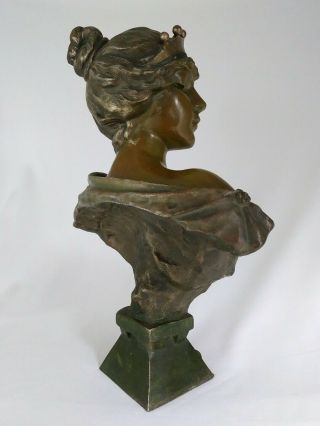 Antique Lucrece Bust Sculpture Art Nouveau Cast Spelter After Emmanuel Villanis 4