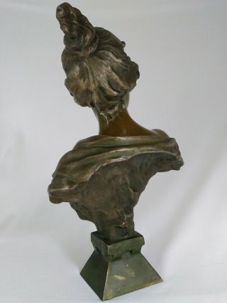 Antique Lucrece Bust Sculpture Art Nouveau Cast Spelter After Emmanuel Villanis 5