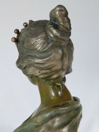 Antique Lucrece Bust Sculpture Art Nouveau Cast Spelter After Emmanuel Villanis 7