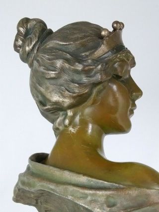 Antique Lucrece Bust Sculpture Art Nouveau Cast Spelter After Emmanuel Villanis 8
