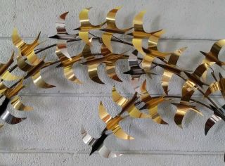 Curtis C Jere Brass & Chrome Birds in Flight Sculpture Wall Art 1981 3