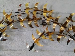 Curtis C Jere Brass & Chrome Birds in Flight Sculpture Wall Art 1981 9