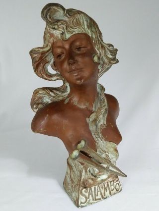 Antique Salambo Bust Sculpture Art Nouveau Cast Spelter After Franz Iffland