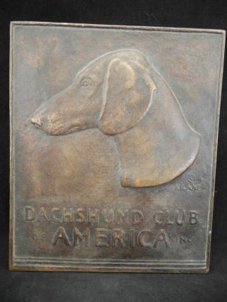 Large Dachshund Club Of America Inc.  Bronze Plaque By Massachusettes Sculptor