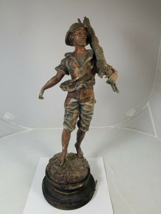 French Antique Fisherman Sculpture By Ernest Rancoulet Bronze? Spelter?