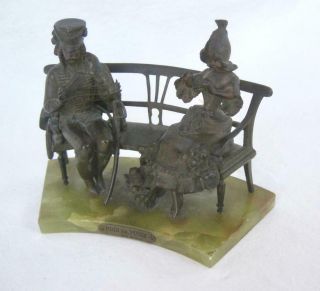 Antique Bronze Sculpture Pris Au Piege George Maxim Figure Man Woman Bench Yarn 3