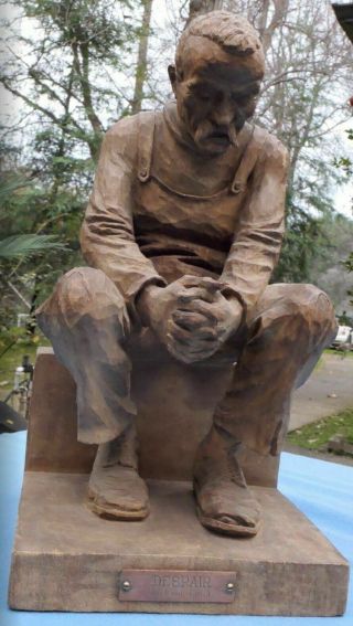 Emil Janel - Master Wood Carver - Sitting Man Named " Despair " Is Signed In 1930