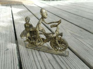 Vintage Bronze Or Brass Brutalist Sculpture Of Bicycle And Riders; Rare And Raw