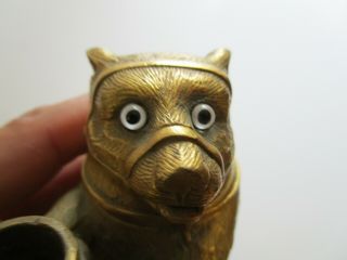 ANTIQUE METAL INK WELL ORNATE BEAR GLASS EYES SCULPTURE DESK STATUE OLD VINTAGE 8