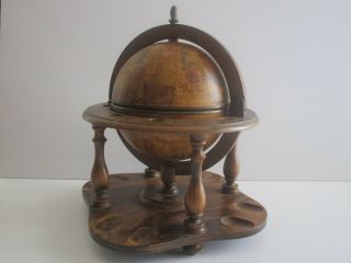 Vintage Old World Globe Wood Sculpture Statue Desk Art Map Pipe Holder Italian