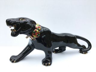 Vintage Retro Black Panther Ceramic Sculpture Mid Century Modern 19 5/8 " Long
