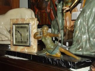 Diana The Huntress French Art Deco Clock On Marble Base
