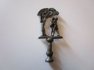 Antique Pipe Snuffer Old Pewter Metal Sculpture Nude Man And Woman Garden Eden