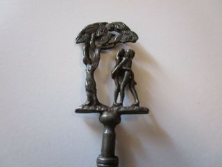 ANTIQUE PIPE SNUFFER OLD PEWTER METAL SCULPTURE NUDE MAN AND WOMAN GARDEN EDEN 2