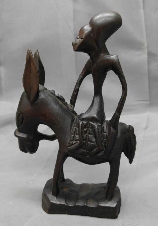 Vintage Hand Carved Wooden Figure Man Riding Donkey Signed Ethnic Wood Carving
