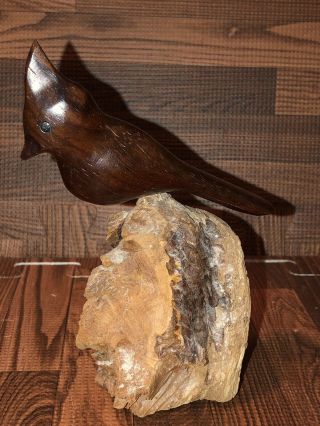 Vintage Randy Whaley Hand Carved Cardinal Bird Sculpture Wood Carving