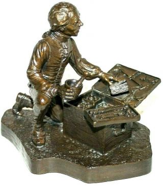 Vintage Heavy Solid Bronze Sculpture Of A 18th C.  Field Doctor.  Signed & Dated