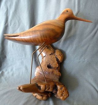Vintage Bruce Stamp Hand Carved Burlwood Bird Sculpture Shore Bird