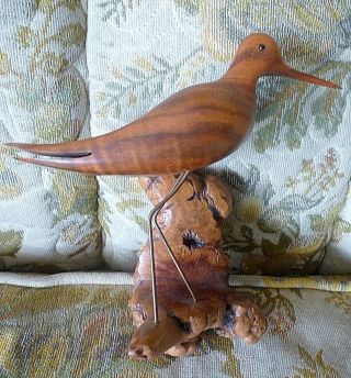 Vintage BRUCE STAMP Hand Carved Burlwood BIRD Sculpture SHORE BIRD 2