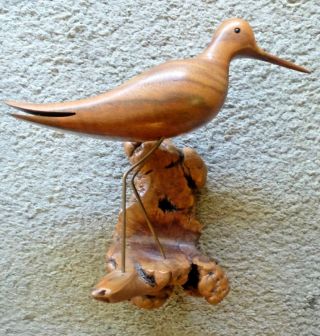 Vintage BRUCE STAMP Hand Carved Burlwood BIRD Sculpture SHORE BIRD 3