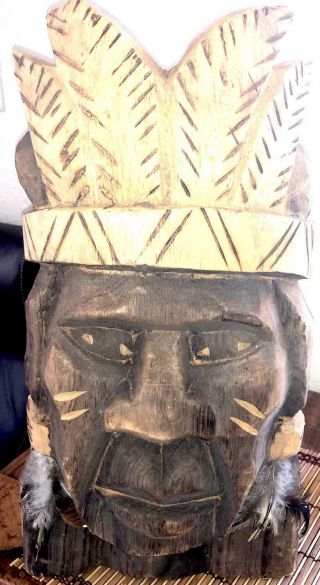 Unique Hand Carved Wooden Indian Mask From Paraguay18 " X 10 "