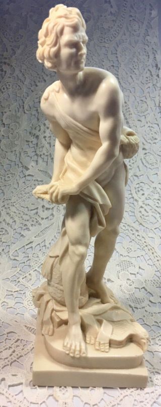 Vintage Signed A.  Santini David With Sling Italian Sculpture/ Figurine 6 1/4 "