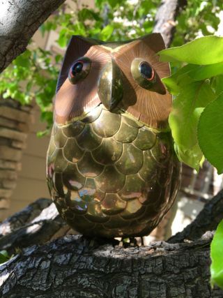 Mid Century Modern Copper & Brass Owl Sculpture Sergio Bustamante A,  RARE 2