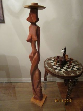 Mid Century Modern Abstract Erotica Nude Women Carved Solid Wood Sculpture 13 "