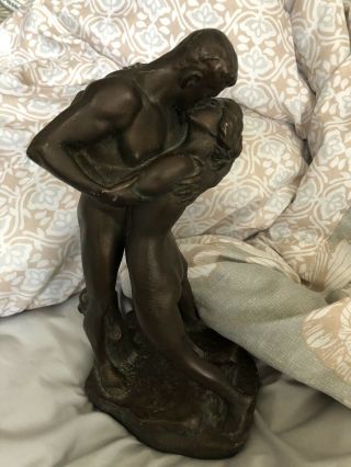 Vintage Bronze sculpture of man and woman embracing Nude - 12” 5