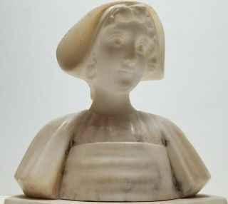 Antique Carved Italian Marble Bust Of A Young Woman