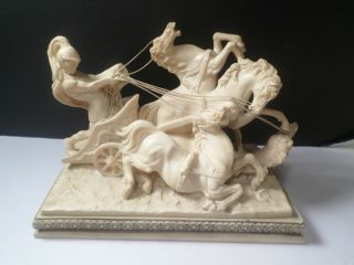 A Santini Vintage Roman Chariot Gladiator & 4 Horses Sculpture